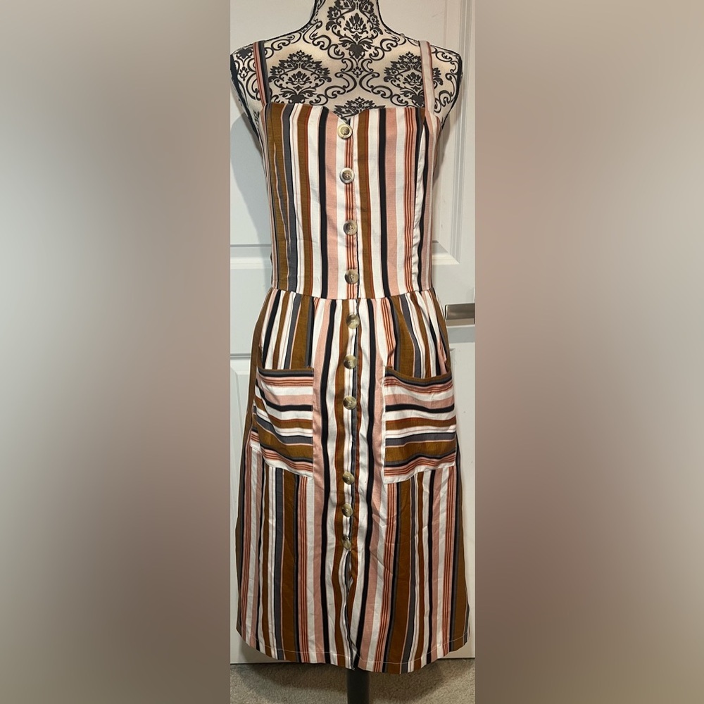 Song of Style Brown and Pink Striped Midi Dress